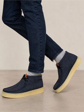Clarks Wallabee Cup Boot Black Eco Leather Moc Toe Casual Chukka